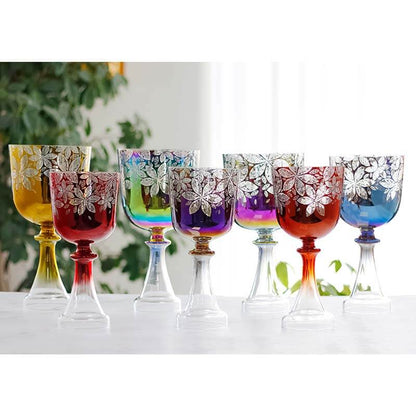 MiSoundofNature Colored Crystal Singing Chalice With Flowers Design Chalice Singing Bowl Meditation Sound Therapy Chakra Healing Bowls