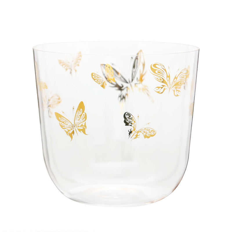 MiSoundofNature 5" - 9" Clear Crystal Bowl Gold Butterfly Pattern Design Quartz Singing Bowls Crystal Healing Bowls