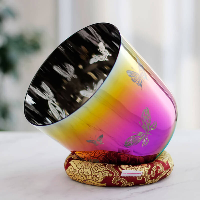 MiSoundofNature Laser Engraved Pattern Crystal Bowl Sound Bath Quartz Bowl For Chakra Sound Therapy