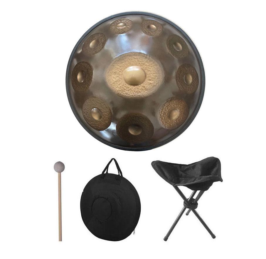 MiSoundofNature Sun God Handmade Hammering Customized F3 Low Pygmy Scale 22 Inch 10/(10+2) Tones Nitride Steel Handpan Drum,Available in 432 Hz and 440 Hz