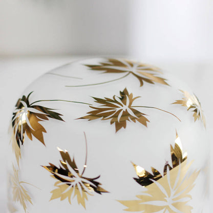 MiSoundofNature White Crystal Sound Bowl with Gilded Maple Leaf Pattern Crystal Healing Bowls