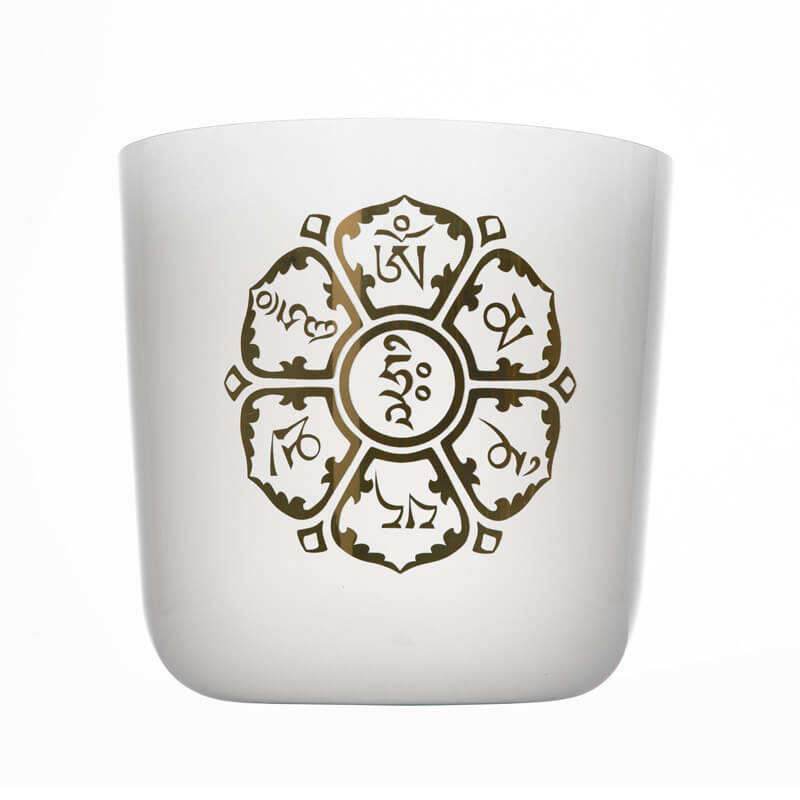 MiSoundofNature White Energysound Chakra Frosted Quartz Crystal Singing Bowl Gilded Pattern Sound Bath Bowls