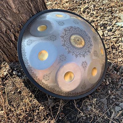 MiSoundofNature Royal Garden C Major 22 Inch 9/10/12 Notes Handmade Stainless Steel Handpan Drum, Available in 432 & 440 Hz, Gold-plated Sound Area, Laser engraved Mandala pattern. Never fade. - HLURU.SHOP