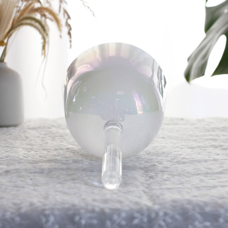 MiSoundofNature Mother Of Pearl Color Crystal Bowl With Handle Energy Therapy Chakra Quartz Crystal Singing Bowl Handle 432 HZ/440 Hz