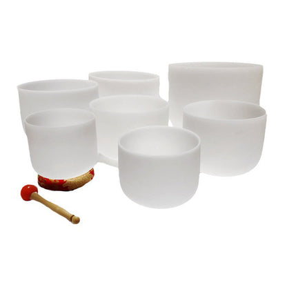 MiSoundofNature 430Hz/440Hz White Frosted Crystal Singing Bowl Set Of 7 Chakra Sound Bowls For Healing