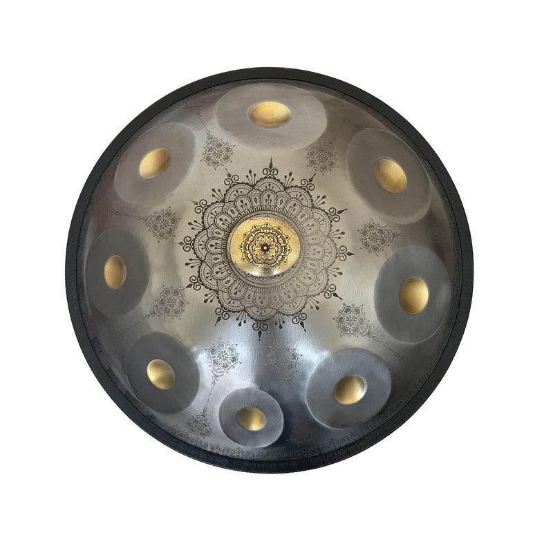 MiSoundofNature Royal Garden Customized Stainless Steel HandPan Drum D Minor Hijaz Scale 22 Inches 9/10/12 Notes, Available in 432 Hz and 440 Hz - Gold-plated Sound Area, Laser engraved Mandala pattern. Never fade. - HLURU.SHOP