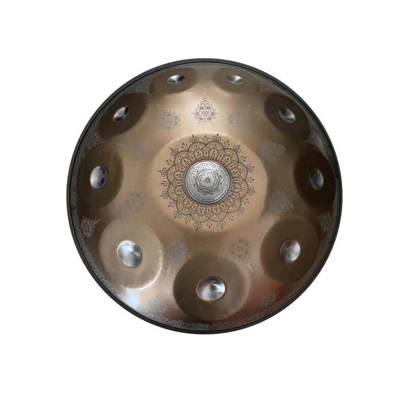 MiSoundofNature Royal Garden Customized Stainless Steel HandPan Drum D Minor Hijaz Scale 22 Inches 9/10/12 Notes, Available in 432 Hz and 440 Hz - Gold-plated Sound Area, Laser engraved Mandala pattern. Never fade. - HLURU.SHOP