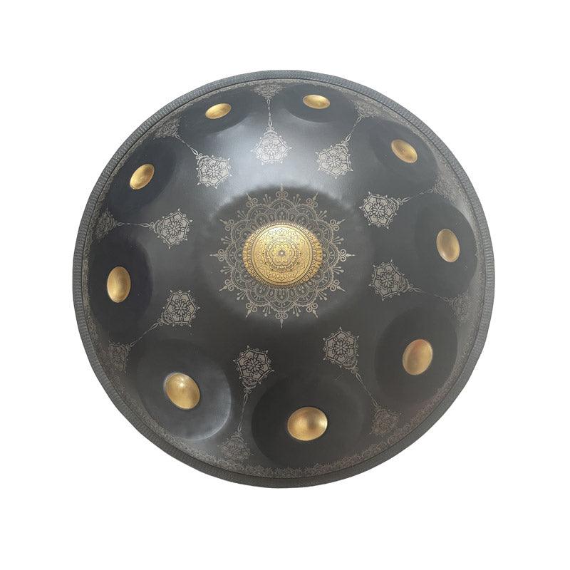 MiSoundofNature Royal Garden Customized Nitride Steel HandPan Drum D Minor Sabye Scale 22 Inches 9/10/12 Notes, Available in 432 Hz and 440 Hz - Gold-plated Sound Area, Laser engraved Mandala pattern. Never fade. - HLURU.SHOP