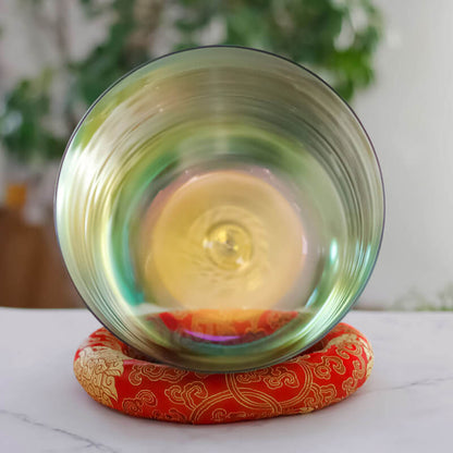 MiSoundofNature Sun Gradient Yellow Green Colors Clear Ctystal Singing Bowls 7 Chakra Sound Therapy Bowls 432 Hz and 440 Hz