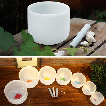 MiSoundofNature 430Hz/440Hz White Frosted Crystal Singing Bowl Set Of 7 Chakra Sound Bowls For Healing