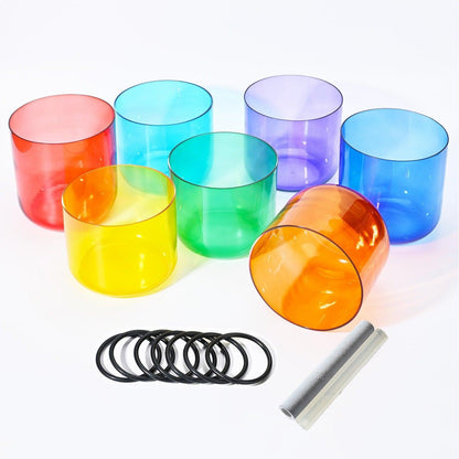 Alchemy Colorful Crystal Singing Bowl Set Clear 7 Seven Chakra Sound Bath Bowl Set 440/432Hz - HLURU.SHOP