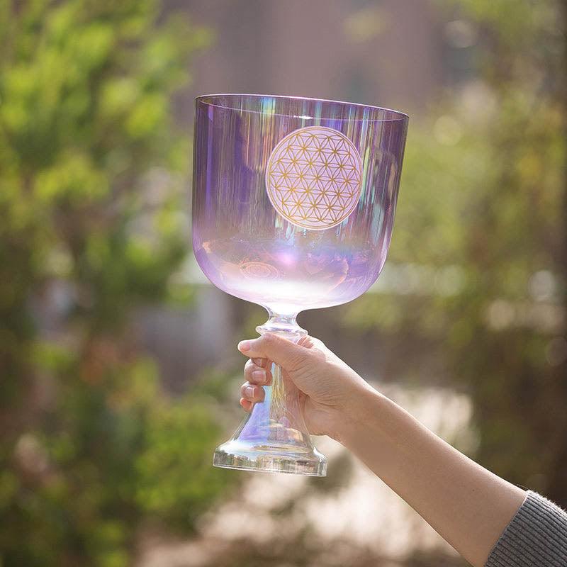 Flower of Life 6-8 inches Crystal Chalice Singing Bowl Clear Quartz Bowl For Sound Healing Meditation - HLURU.SHOP