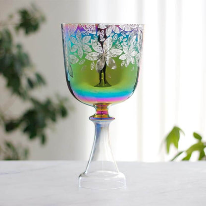 MiSoundofNature Colored Crystal Singing Chalice With Flowers Design Chalice Singing Bowl Meditation Sound Therapy Chakra Healing Bowls