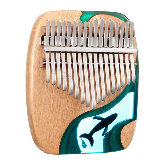 HLURU 17 Key Flat Board Kalimba Thumb Piano, C Major Beech + Epoxy Resin Single Board Arc Chamfering C Tone Finger Kalimba Instrument (Deep Sea Blue Whale) - HLURU.SHOP