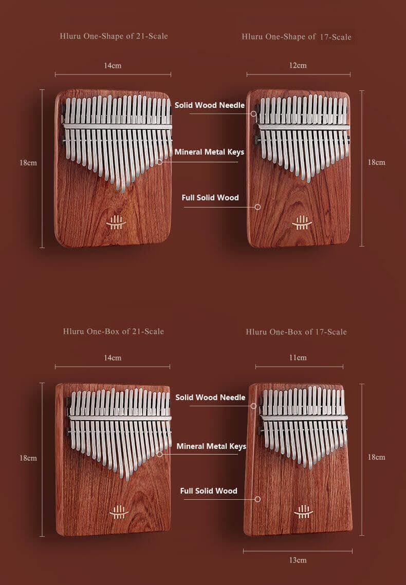 HLURU 17 Key Flat Board Kalimba Thumb Piano, Zambian RoseWood Guibourtia Single Board Arc Chamfering C Tone Kalimba Instrument - HLURU.SHOP