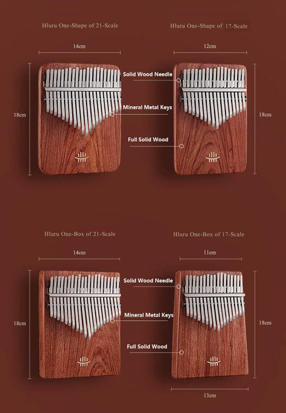 HLURU 17 Key Flat Board Kalimba Thumb Piano, Zambian RoseWood Guibourtia Single Board Arc Chamfering C Tone Kalimba Instrument - HLURU.SHOP