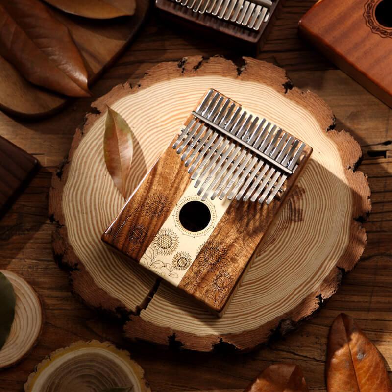 HLURU 17 Key Hollow Kalimba Thumb Piano, Acacia & Maple 3 In 1 Round Hole Opening Box Resonace Trepanning C Tone Sun Flower Kalimba Instrument - HLURU.SHOP