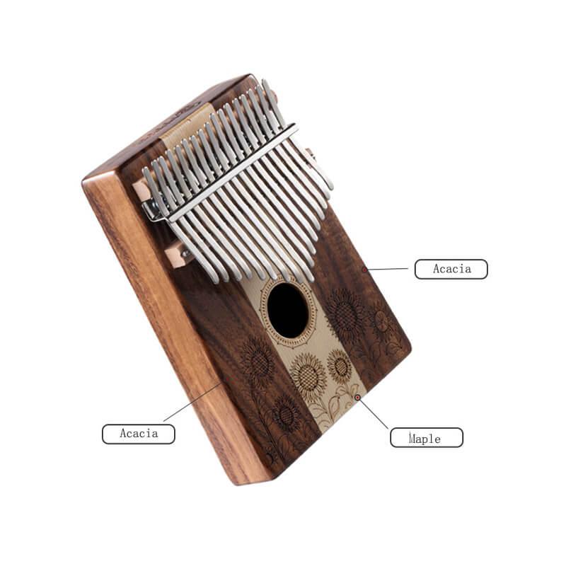 HLURU 17 Key Hollow Kalimba Thumb Piano, Acacia & Maple 3 In 1 Round Hole Opening Box Resonace Trepanning C Tone Sun Flower Kalimba Instrument - HLURU.SHOP