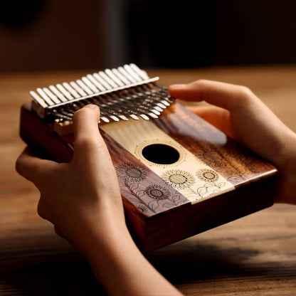 HLURU 17 Key Hollow Kalimba Thumb Piano, Acacia & Maple 3 In 1 Round Hole Opening Box Resonace Trepanning C Tone Sun Flower Kalimba Instrument - HLURU.SHOP