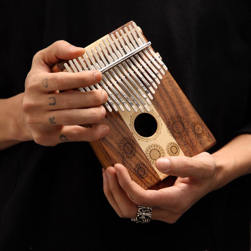 HLURU 17 Key Hollow Kalimba Thumb Piano, Acacia & Maple 3 In 1 Round Hole Opening Box Resonace Trepanning C Tone Sun Flower Kalimba Instrument - HLURU.SHOP