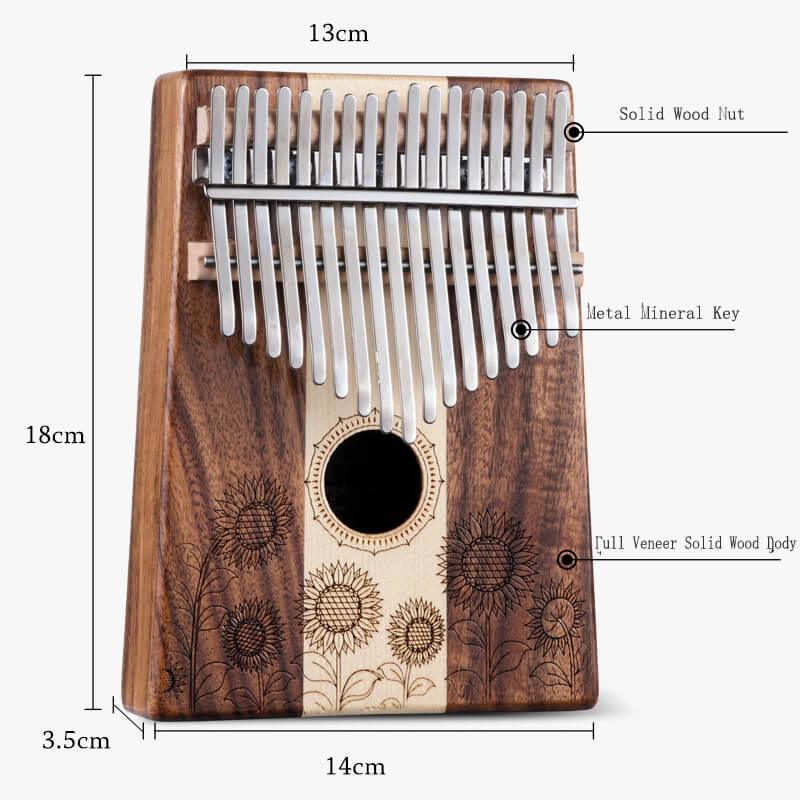 HLURU 17 Key Hollow Kalimba Thumb Piano, Acacia & Maple 3 In 1 Round Hole Opening Box Resonace Trepanning C Tone Sun Flower Kalimba Instrument - HLURU.SHOP