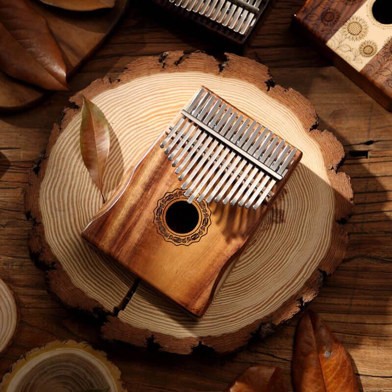 HLURU 17 Key Hollow Kalimba Thumb Piano, Acacia Armrest Round Hole Opening Box Resonace Single Board Trepanning C Tone Kalimba Instrument - HLURU.SHOP