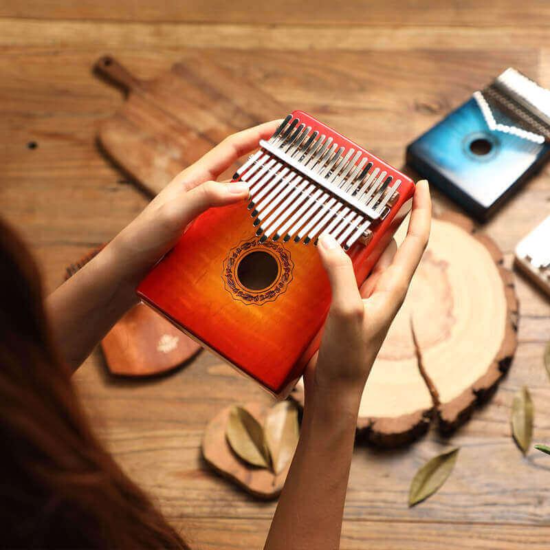 HLURU 17 Key Hollow Kalimba Thumb Piano, Curly Maple Round Hole Opening Box Resonace Trepanning C Tone Kalimba Instrument - HLURU.SHOP