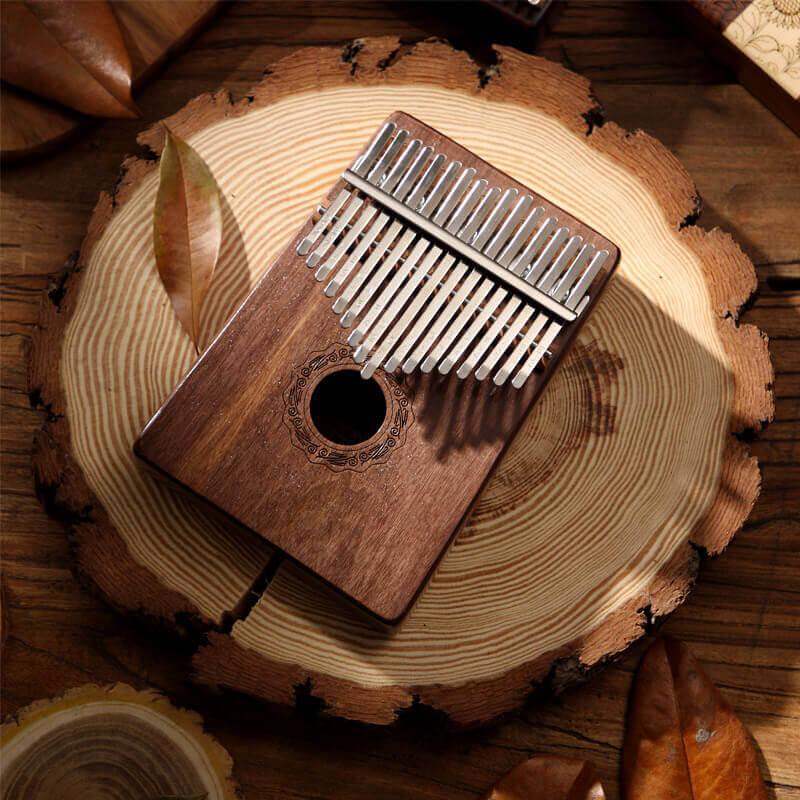 HLURU 17 Key Hollow Kalimba Thumb Piano, Walnut Round Hole Opening Box Resonace Single Board Trepanning C Tone Kalimba Instrument - HLURU.SHOP