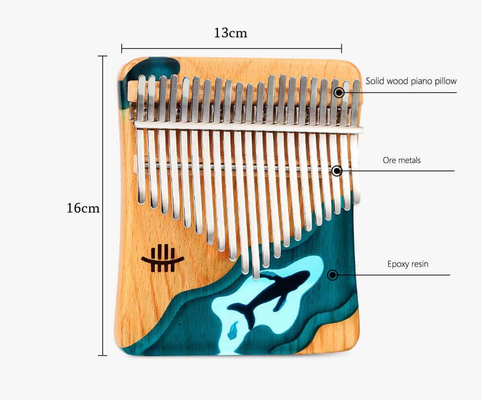 HLURU 21 Key Flat Board Kalimba Thumb Piano, C Major Beech + Epoxy Resin Single Board Arc Chamfering C Tone Finger Kalimba Instrument (Deep Sea Blue Whale) - HLURU.SHOP