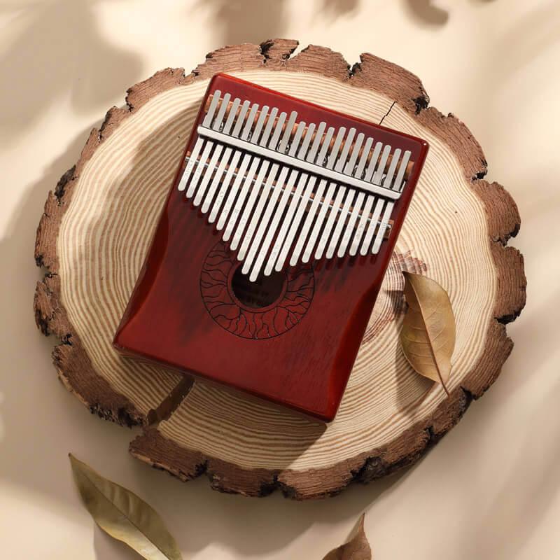 HLURU Huashu 21 Key Hollow Kalimba Thumb Piano, Mahogany Core Armrest Round Hole Opening Box Resonace Single Board Trepanning C Tone Kalimba Instrument - HLURU.SHOP