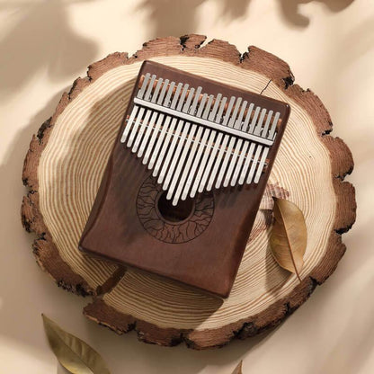 HLURU Huashu 21 Key Hollow Kalimba Thumb Piano, Mahogany Core Armrest Round Hole Opening Box Resonace Single Board Trepanning C Tone Kalimba Instrument - HLURU.SHOP