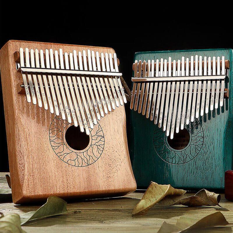 HLURU Huashu 21 Key Hollow Kalimba Thumb Piano, Mahogany Core Armrest Round Hole Opening Box Resonace Single Board Trepanning C Tone Kalimba Instrument - HLURU.SHOP