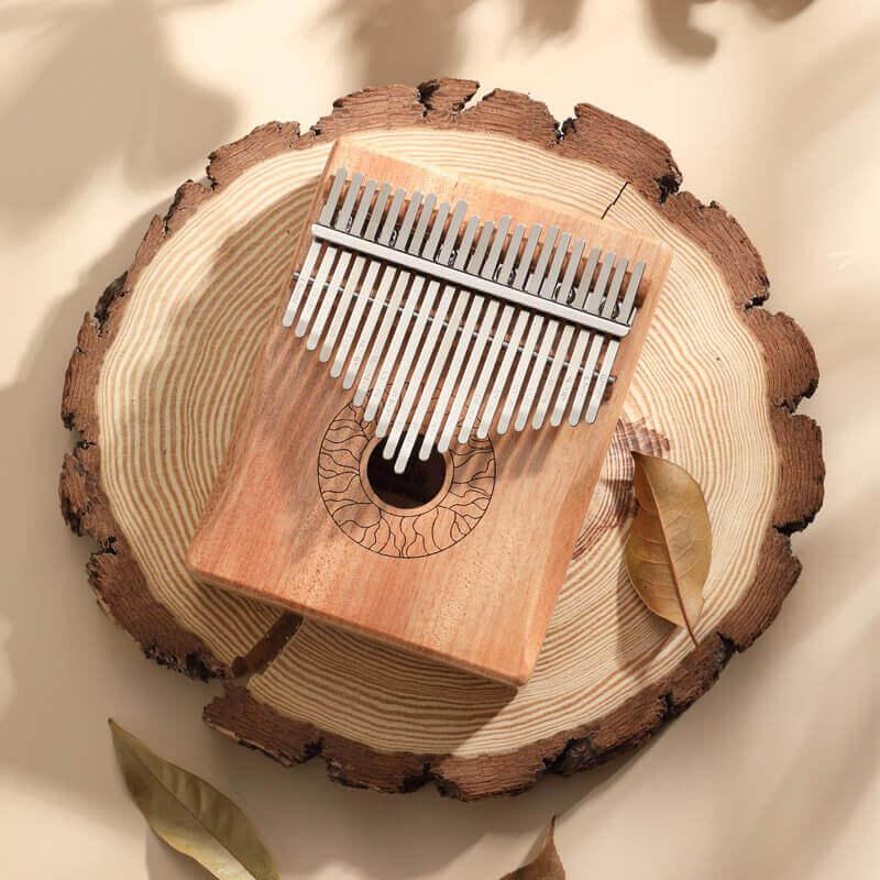 HLURU Huashu 21 Key Hollow Kalimba Thumb Piano, Mahogany Core Armrest Round Hole Opening Box Resonace Single Board Trepanning C Tone Kalimba Instrument - HLURU.SHOP