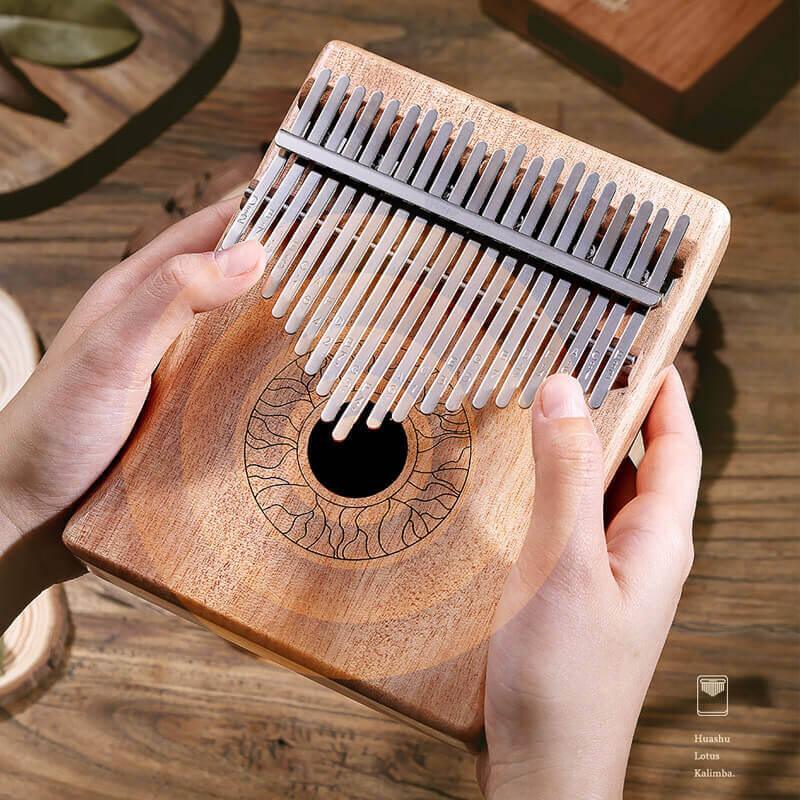 HLURU Huashu 21 Key Hollow Kalimba Thumb Piano, Mahogany Core Armrest Round Hole Opening Box Resonace Single Board Trepanning C Tone Kalimba Instrument - HLURU.SHOP