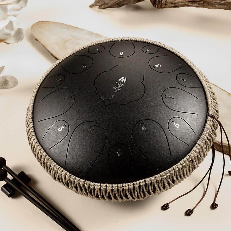 HLURU Huashu Lotus Carbon Steel Tongue Drum 14 Inches 15 Notes D Key Percussion Instrument - HLURU.SHOP