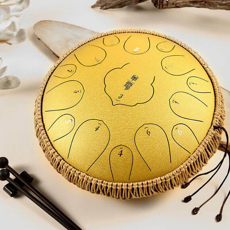 HLURU Huashu Lotus Carbon Steel Tongue Drum 14 Inches 15 Notes D Key Percussion Instrument - HLURU.SHOP