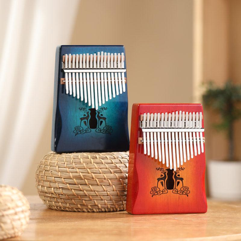 HLURU Huashu Lucky Deer 17 Key Hollow Kalimba Thumb Piano, Mahogany Core Armrest Round Hole Opening Box Resonace Single Board Trepanning C Tone Kalimba Instrument - HLURU.SHOP