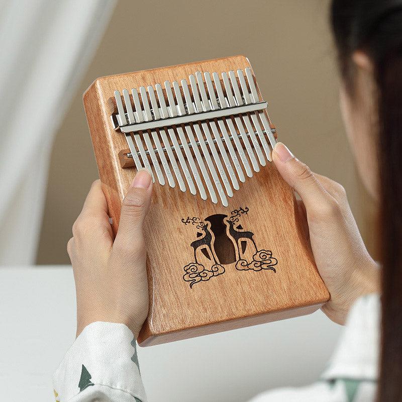 HLURU Huashu Lucky Deer 17 Key Hollow Kalimba Thumb Piano, Mahogany Core Armrest Round Hole Opening Box Resonace Single Board Trepanning C Tone Kalimba Instrument - HLURU.SHOP