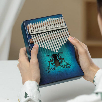 HLURU Huashu Lucky Deer 17 Key Hollow Kalimba Thumb Piano, Mahogany Core Armrest Round Hole Opening Box Resonace Single Board Trepanning C Tone Kalimba Instrument - HLURU.SHOP