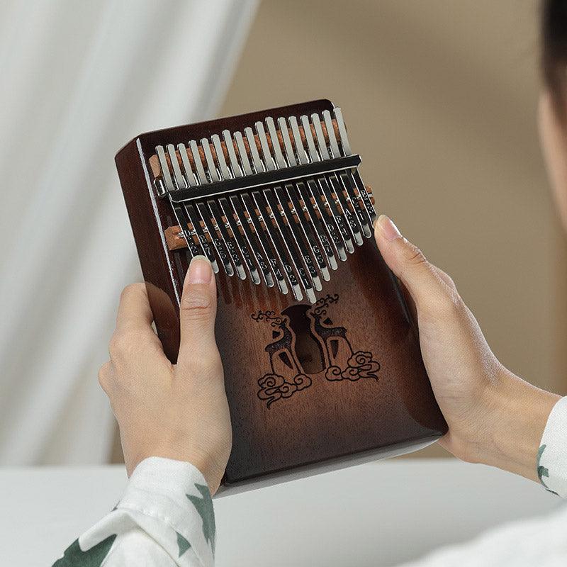 HLURU Huashu Lucky Deer 17 Key Hollow Kalimba Thumb Piano, Mahogany Core Armrest Round Hole Opening Box Resonace Single Board Trepanning C Tone Kalimba Instrument - HLURU.SHOP