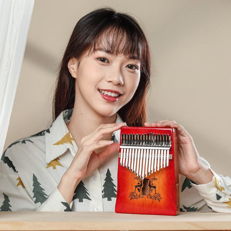 HLURU Huashu Lucky Deer 17 Key Hollow Kalimba Thumb Piano, Mahogany Core Armrest Round Hole Opening Box Resonace Single Board Trepanning C Tone Kalimba Instrument - HLURU.SHOP