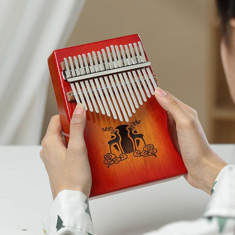 HLURU Huashu Lucky Deer 17 Key Hollow Kalimba Thumb Piano, Mahogany Core Armrest Round Hole Opening Box Resonace Single Board Trepanning C Tone Kalimba Instrument - HLURU.SHOP