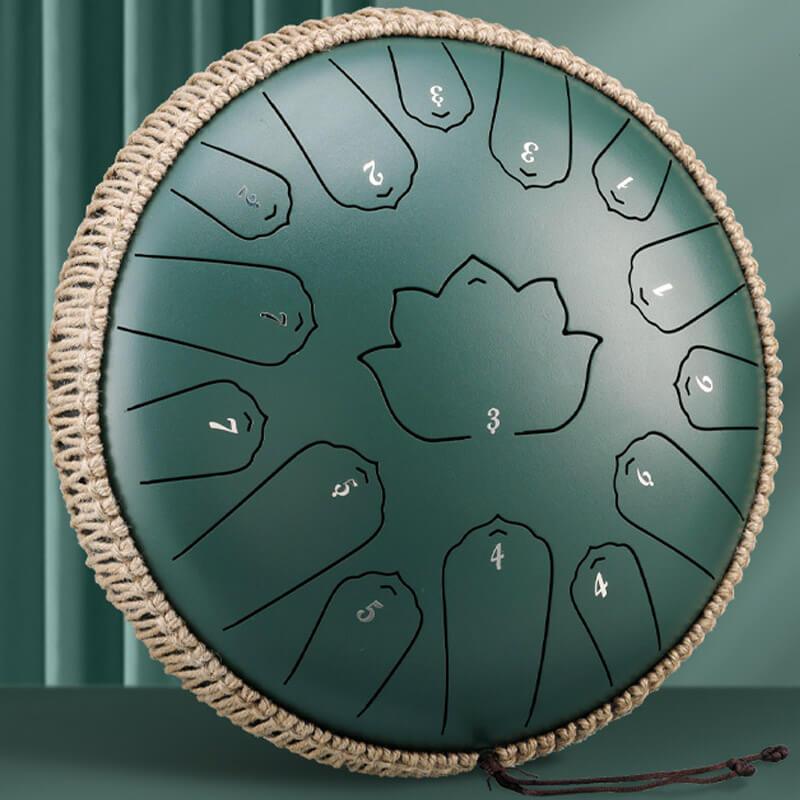 HLURU Huashu Upgrade Lotus 2TH Generation 13 Inches 15 Notes C Major Carbon Steel Tongue Drum - HLURU.SHOP