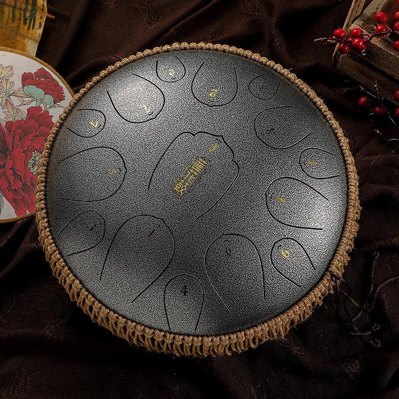 HLURU Huashu Upgrade Lotus Carbon Steel Tongue Drum 13 Inches 15 Notes C Key (D KEY Can Be Customized) - HLURU.SHOP