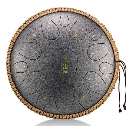 HLURU Huashu Upgrade Lotus Carbon Steel Tongue Drum 13 Inches 15 Notes C Key (D KEY Can Be Customized) - HLURU.SHOP