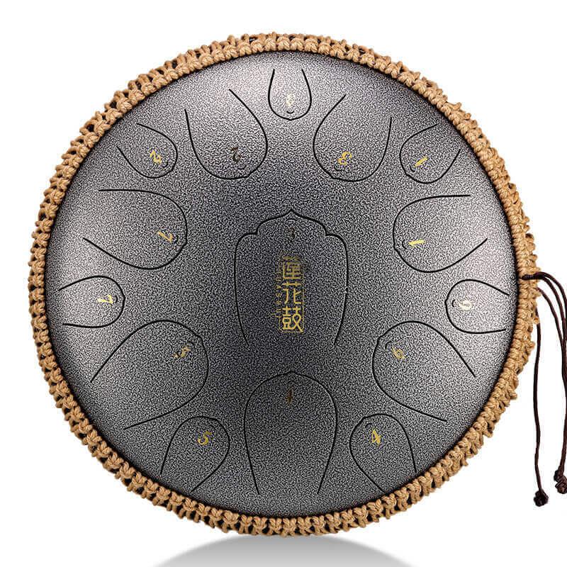 HLURU Huashu Upgrade Lotus Carbon Steel Tongue Drum 13 Inches 15 Notes D Key (C KEY Can Be Customized) - HLURU.SHOP