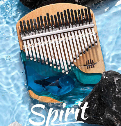 HLURU New 21 Key Flat Board Kalimba Thumb Piano, C Major Beech + Epoxy Resin Single Board Arc Chamfering C Tone Finger Kalimba Instrument (Deep Sea Blue Whale) - HLURU.SHOP