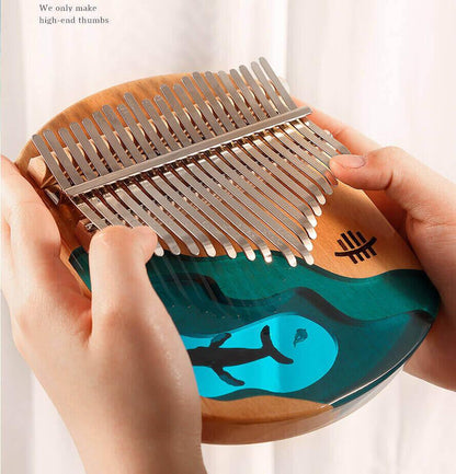 HLURU New 21 Key Flat Board Kalimba Thumb Piano, C Major Beech + Epoxy Resin Single Board Arc Chamfering C Tone Finger Kalimba Instrument (Deep Sea Blue Whale) - HLURU.SHOP