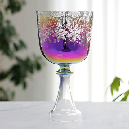 MiSoundofNature Colored Crystal Singing Chalice With Flowers Design Chalice Singing Bowl Meditation Sound Therapy Chakra Healing Bowls