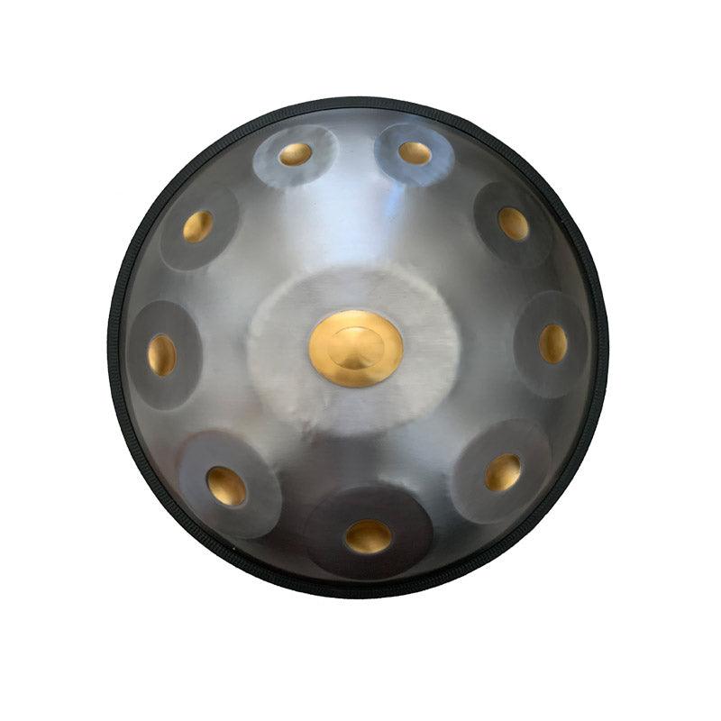 MiSoundofNature King Handmade Customized 22 Inches 9/10/12 Notes E La Sirena Scale Stainless Steel / Nitride Steel Handpan Drum, Available in 432 Hz and 440 Hz - Gold-plated Sound Area - HLURU.SHOP